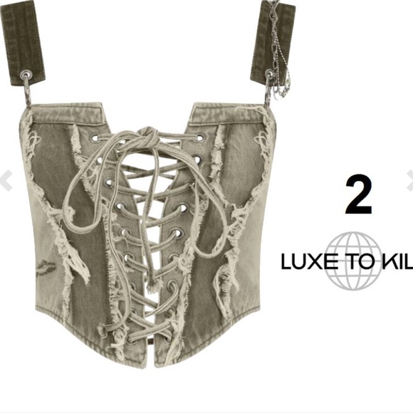 LUXE TO KILL CARPENTER CORSET TOP - SIZE 2 (UK 6) - KHAKI WASH - brand new - Picture 2 of 2